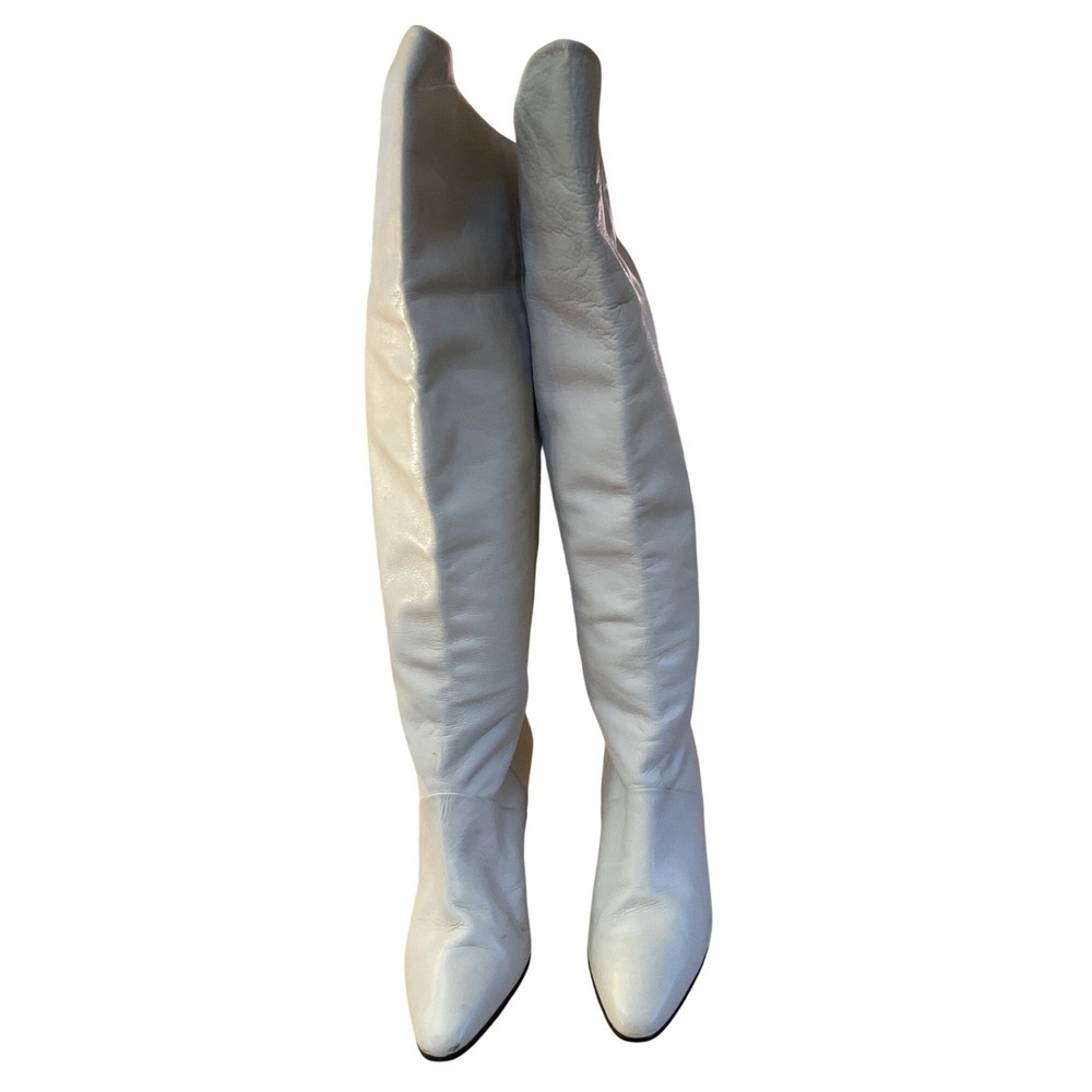 Vintage 80's 90's White Leather Over The Knee Boots Mod Retro Chic Tall Boots